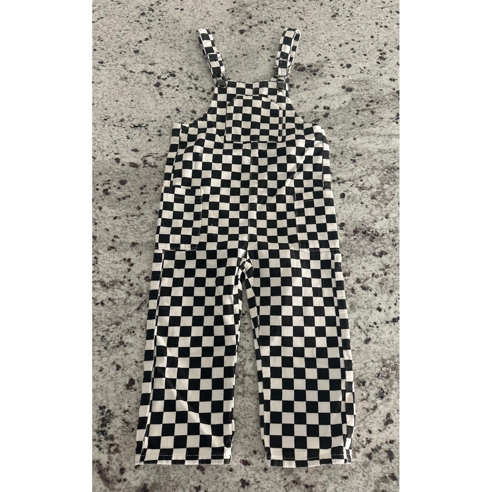 Little trouble checker black white overalls 4t